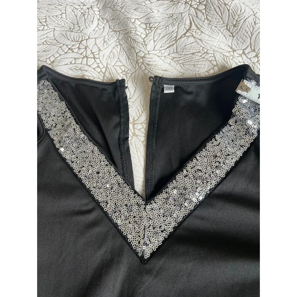 Black Cold Shoulder Bell Sleeve Wide Leg Jumpsuit with Sequin Neckline NEW